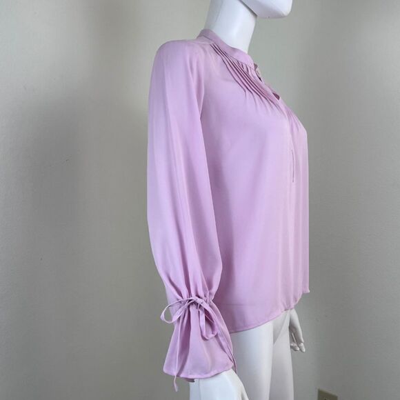 J Crew Women Size S Petite Pink Pleated Pintuck Sheer Chiffon Blouse NEW Top Tie - Picture 7 of 16